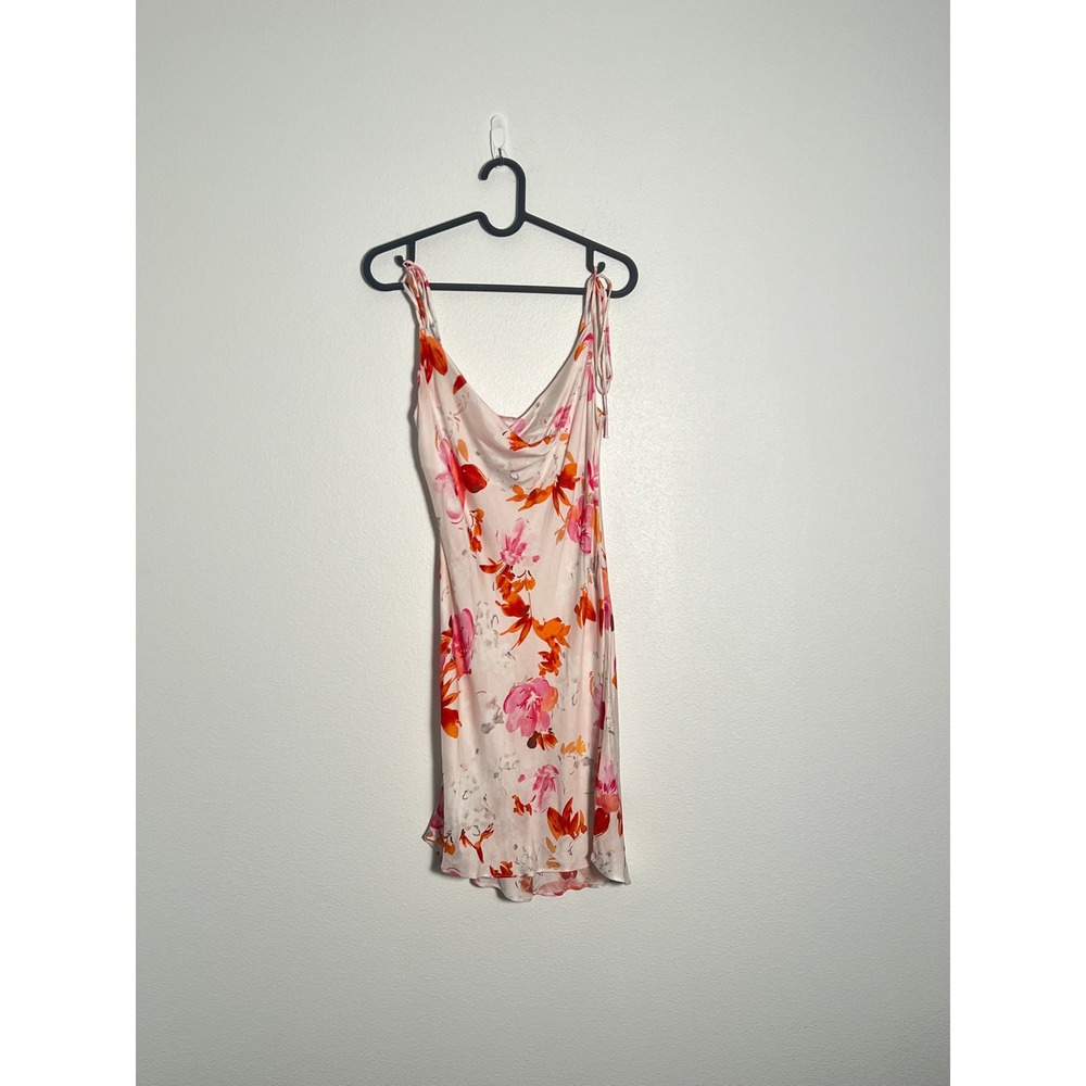 Zara Pink & Orange Satin Floral Cowl Neck Mini Slip Dress S Summer Romantic Boho